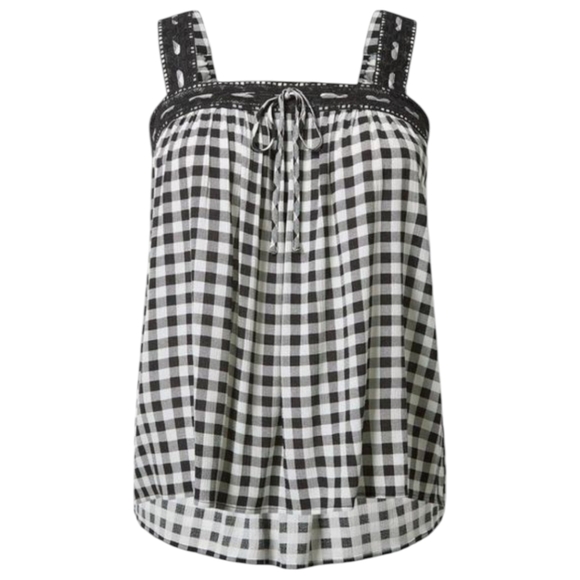 Torrid Gingham Embroidered Crinkle Chiffon Crochet Lace Trim Tank Size 2X - Picture 4 of 10